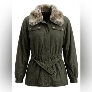 SKEA WOMENS FAUX SUEDE/VELVET AND FUR SKI JACKET SIZE 10 GREEN